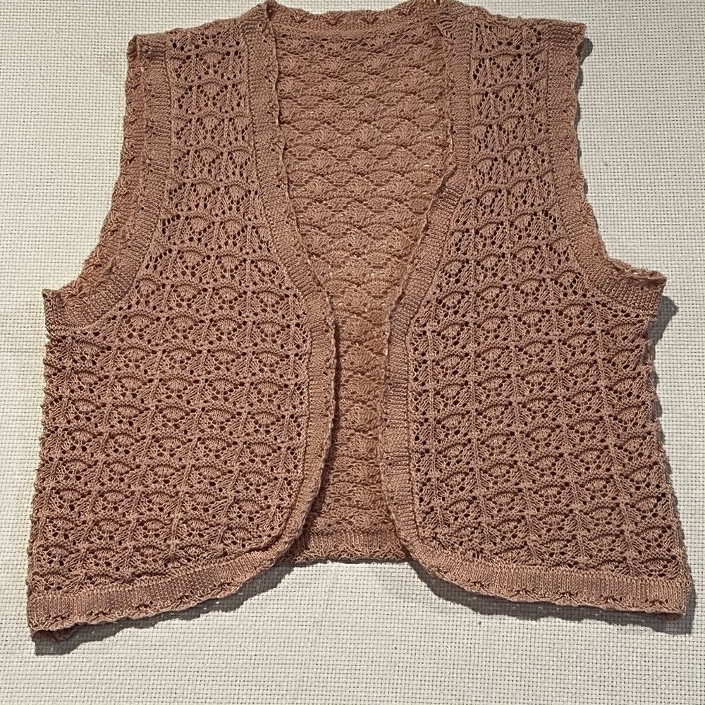 Crochet Knit Open Front Vest Boho Cottogecore Teacher Granny‎ Medium (READ)